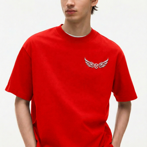 เสื้อยืดคอกลมแขนสั้นสีแดงเข้มสำหรับผู้ชาย ผ้าเทอร์รี่ โพลีเอสเตอร์/คอตตอน ป้องกันการเป็นขุย ทรงปกติ สวมใส่สบาย - Product Image 4