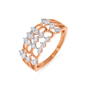 แหวนเพชรดีไซน์โปร่งแสงสีโรสโกลด์ ประดับเพชรระยิบระยับ - ทอง 14K พร้อมลวดลายตาข่ายอันประณีต - Product Image 1