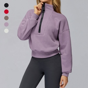 Sweat-shirt décontracté d'hiver pour femme, coupe ample, doublure polaire respirante, demi-fermeture éclair, col montant, coupe-vent - Product Image 2