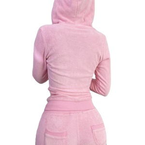 100% algodón logotipo personalizado mujer chándal conjunto de chándal estilo de moda Color sólido 3 uds mujeres Zip Hoodie Set 2026 - Product Image 3