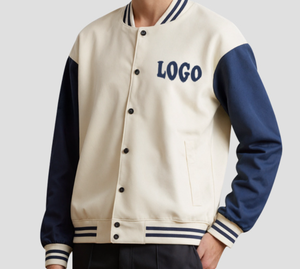 Blouson Bomber Varsity Tendance avec Logo Personnalisé, Corps en Laine, Manches Contrastantes, Boutons Pression, Style Baseball, Streetwear pour Hommes et Femmes - Product Image 3