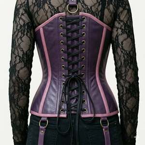 Corset en cuir pour femme avec harnais et jarretelles, fermeture à agrafes, gaine sculptante à maintien ferme, style adulte - Product Image 5