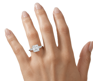 Wholesale 10K 14K 18K Solid Gold Asscher & Tapered Baguette Cut Lab Diamond <b>Three</b> Stone Platinum Dainty Minimalist Wedding Ring - Product Image 5