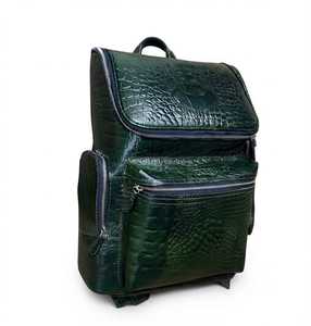 Sac à dos élégant en cuir véritable/PU imperméable à motif crocodile vert, fermeture éclair, pour usage quotidien, voyage, extérieur - Product Image 5