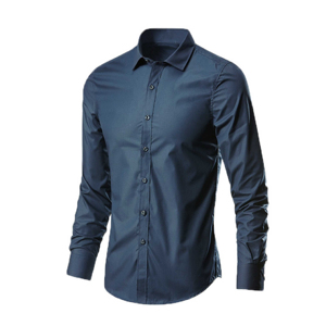 Camisas de Vestir de Manga Larga con Cuello Alto de Punto Casual para Hombre, Antiarrugas, de Poliéster/Algodón Satinado - Venta al por Mayor de Alta Calidad - Product Image 4