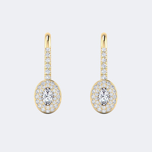 Pendientes de gota con halo ovalado de diamantes redondos de 0.60 CTW, D-E-F VVS-VS, cultivados en laboratorio, oro de 14K, pavé lineal, joyería de lujo sostenible, regalo - Product Image 4