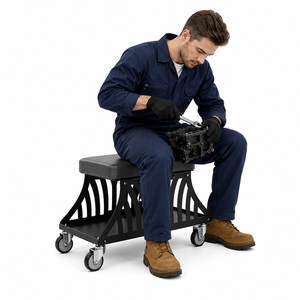 Silla de taller con cojín, capacidad de carga de 400 lb, taburete de mecánico con asiento rodante y bandeja para herramientas, taburete de taller de acero con ruedas GAPSTL001 - Product Image 2