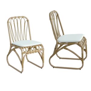 Set di 2 Sedie da Pranzo in Vimini PE per Esterni con Cuscini Lavabili, per Giardino, Patio, Bordo Piscina, Sedie in Rattan Naturale - Product Image 5
