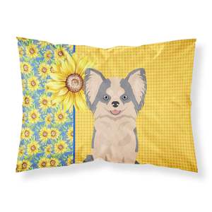 Tournesols d'été Chihuahua Artwork Taie d'oreiller à poil long Bleu & Blanc Léger Super Doux Facile d'entretien Décoratif Taille Standard - Product Image 1