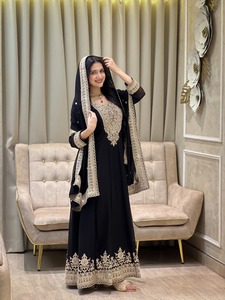 Conjunto de traje Anarkali de georgette negro de lujo con bordado pesado de oro Zari, vestido largo Kurti, ropa de fiesta india y pakistaní para bodas, Salwar K - Product Image 3
