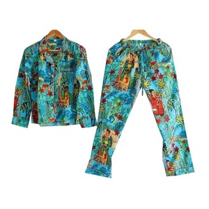 ชุดกลางคืนผ้าฝ้ายพิมพ์ลายสัตว์ทำด้วยมือเสื้อเชิ้ตและกางเกงชุดใส่นอนสำหรับเด็กผู้หญิง - Product Image 1