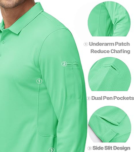 Camisas Polo Tácticas de Manga Larga para Hombre, de Secado Rápido, 100% Poliéster, con 3 Botones, Diseño Sólido - Product Image 3