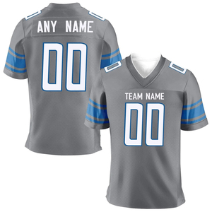 Maillot de football américain unisexe gris à col en V, sublimé, manches courtes, coupe classique, personnalisable avec nom d'équipe, imprimé sur le devant 00 - Product Image 1