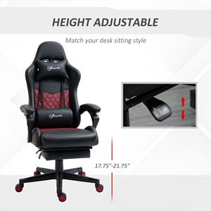 Sedia da Gaming ad Alto Comfort con Pelle PU, Ruote Girevoli, Reclinabile e Altezza Regolabile, Colore Nero con Poggiapiedi - Product Image 4
