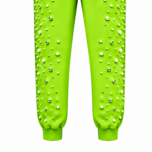 Lime Green Pearl Beaded Jogger Pants Women Luxury Embellished <b>Drawstring</b> Sweatpants Casual Streetwear Fleece <b>Trousers</b> Customized - Product Image 6