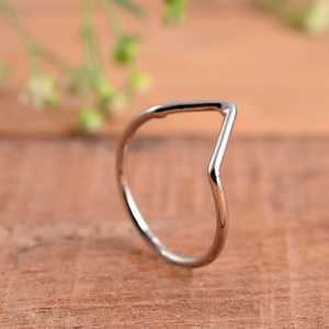 Minimalist 925 Sterling <b>Silver</b> Chevron Dainty V Shape <b>Stacking</b> <b>Ring</b> Unisex Geometric Wishbone Band Wedding Anniversary Gift - Product Image 4