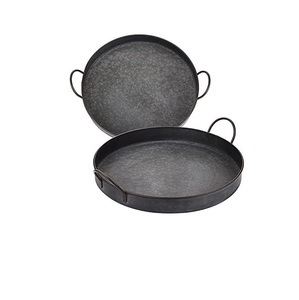 Elegant Farmhouse Galvanized Metal Serving <b>Trays</b> Set Of 2 Round Decorative Iron <b>Trays</b> With Handles For Home <b>Kitchen</b> Decor - Product Image 1