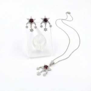 925 Sterling Silver Natural <b>Garnet</b> Pendant & <b>Earring</b> Set Rhodium Plated OEM ODM Fine Jewelry - Product Image 2
