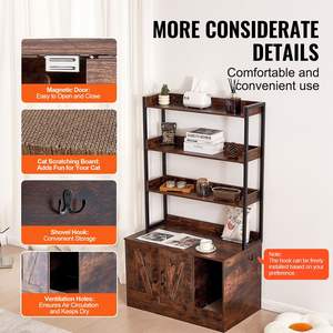 Litière pour chat dissimulée, grande, avec 3 étagères de rangement, meuble de toilette pour chat en bois, convient à la plupart des litières, 33,5 po x 19,3 po x 58,7 po - Product Image 6