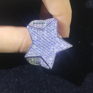 Bague Cocktail Moissanite Forme Étoile Plaqué Or 18K Argent 925 Sertissage Pavé Style Hip Hop Bijou Unisexe pour Fête - Product Image 5