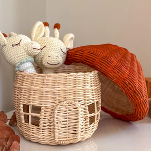 Panier en osier en forme de maison champignon, jouet d'imitation pour enfants, conteneur de rangement en rotin fait main pour la décoration de chambre d'enfants imaginatives - Product Image 2