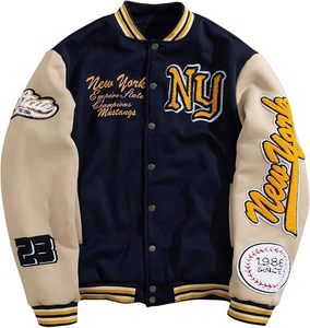 Chaqueta Universitaria New York Empire State Mustangs, Chaqueta Bomber con Cuello Redondo y Ribete en Contraste, Logotipo de NY Bordado, Estilo Clásico para Adultos - Product Image 4
