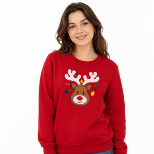 <b>Women</b> Red <b>Christmas</b> Reindeer Graphic Crew Neck <b>Sweatshirt</b> Long Sleeve Casual Holiday Winter Pullover - Product Image 1