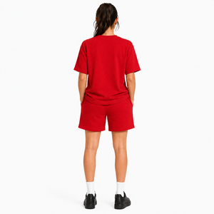 Custom Women Oversized T Shirt and Shorts <b>Set</b> Heavyweight Cotton Crew Neck Tee Elastic Waist Short <b>Set</b> Solid Color Tracksuit - Product Image 2