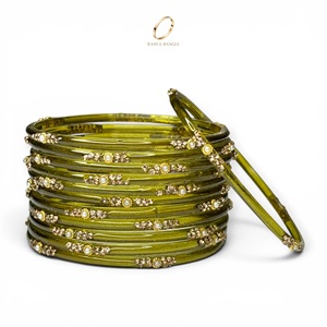 Ensemble de bracelets en verre de style Kashmiri Raindrop, couleur vert olive, pour mariage, pour femmes, au prix de gros le plus bas - Product Image 3
