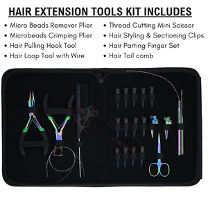 Kit d'outils et d'accessoires pour extensions capillaires Rainbow avec crochet d'installation Microlink, pince de serrage pour perles, peigne à queue et pinces de salon - Product Image 2
