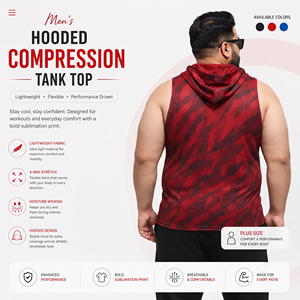 <b>Men</b> Hooded Plus Size Tank Top Custom Printed Sleeveless Hoodie Yoga Wear Compression <b>Singlet</b> Hood Breathable Jogging Stringer - Product Image 2