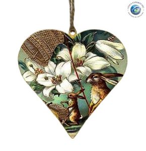 Easter Bunny Heart Ornament Hanging Decor With Daffodils And Eggs Indoor Easter Handmade Decoration by Linea exports Inc - Product Image 2