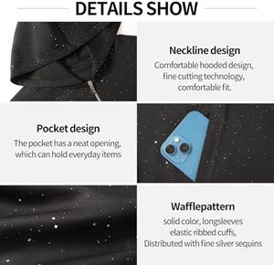 Vente en gros – Blouson à capuche unisexe Y2K à fermeture éclair, orné de strass effet éclaboussures étoilées, en coton épais noir – Fabricant OEM - Product Image 5