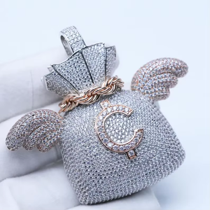 Colgante de Bolsa de Dinero con Incrustaciones de Diamantes, en Tono Plata y Oro Rosa, Joyería Hip Hop para Hombre y Mujer, HUMERA JEWELS - Product Image 2