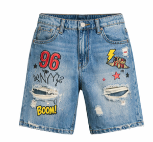 Customized logo Men's Summer Denim Shorts New Arrival Solid <b>Pattern</b> Loose Heavy Wash Casual Stitching Pants Button Closure - Product Image 1