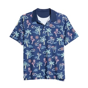 Chemise pour homme de qualité supérieure, imprimé paisley, respirante, en coton tissé, boutonnée sur le devant, bleu marine, motif flamant rose et palmier, 180g - Product Image 4