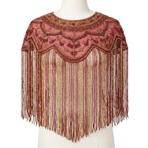Poncho à franges tissé à la main vintage de qualité supérieure |   Cape de soirée et de mariage de créateur en 100% polyester, prix d'usine - Product Image 1