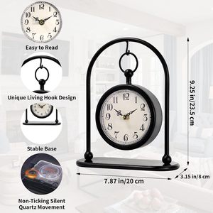 Vintage Metal Table <b>Clock</b>, Farmhouse Table <b>Clock</b>, Small Black Silent Non-Ticking Battery Operated Desk and Shelf <b>Clocks</b> <b>for</b> Home - Product Image 4