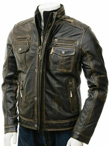 High Quality Men Distressed Vintage Leather <b>Biker</b> <b>Jacket</b> Retro Cafe Racer Motorcycle Cowhide Zipper Street Wear Stylish <b>Jackets</b> - Product Image 5