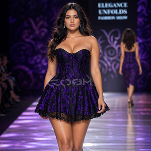 Vestido corsé de encaje morado y negro para mujer, minivestido gótico romántico sin tirantes para fiestas, discotecas y ropa de noche - Product Image 2