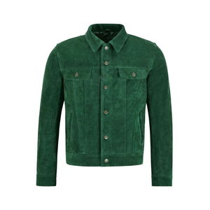 <b>Men's</b> Green <b>Suede</b> <b>Jacket</b> Casual Winter Wear Slim Fit Stand Collar Breathable Zipper Closure Regular Sleeve Solid Color - Product Image 5