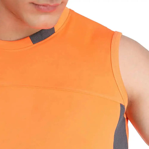 Camiseta sin mangas para hombre, color naranja, con bloques de color, de secado rápido, deportiva, con cuello redondo, tejida, para fitness. - Product Image 6