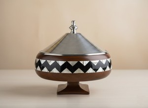 Wooden Casserole Hotpot With Mother of Pearl Design & Stainless Steel Cone <b>Lid</b> Polished Texture for Home Wedding Serving Buffet - Product Image 3