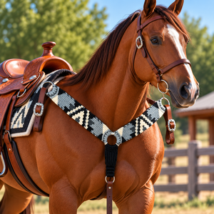 Collar de Pecho para Caballo Estilo Western con Cuentas, Patrón Navajo, Extremos de Cuero y Lana, Modelo Personalizado para Ponis, Cobos y Caballos, Marca Fabricada en Uttar Pradesh - Product Image 3