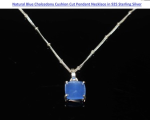 Collar con Colgante de Plata de Ley 925 con Calcedonia Azul en Forma de Cojín, Cadena de Eslabones, Chapado en Oro de 18K, Unisex, para Cualquier Ocasión - Product Image 5