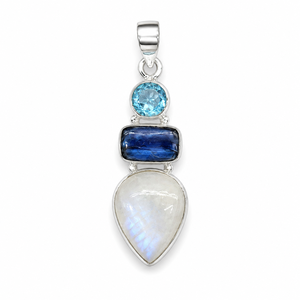 Colgante de Plata de Ley 925 con Tres Piedras: Topacio Azul, Cianita y Piedra Lunar, Diseño Minimalista para Uso Diario Unisex - Product Image 4