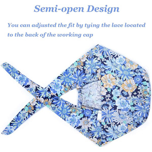 Floral Print Surgical <b>Cap</b> For Women Hospital Uniform Accessory Woven Cotton Polyester <b>Scrub</b> Headwear - Product Image 5
