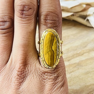 Luxury Style High Demand Boho Tiger Eye <b>Rings</b> Chunky Brass <b>Ring</b> Womens 18k Gold Plated Oval <b>Statement</b> <b>Ring</b> For Wholesale/OEM/ODM - Product Image 5