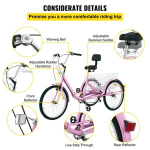 Triciclo para Adultos de 24 Pulgadas con 7 Velocidades, Bicicleta de Carga Plegable de 3 Ruedas, Vehículo de Tres Ruedas Conveniente y Rápido para Adultos - Product Image 6