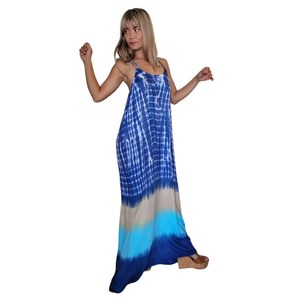 Stylish Blue Ombre Tie Dye Rayon Maxi Dress Sleeveless <b>Spaghetti</b> <b>Strap</b> Neck Bohemian Long Dress for Women - Product Image 5